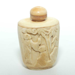 Carved Oriental scene Bone Snuff Bottle