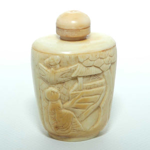 Carved Oriental scene Bone Snuff Bottle