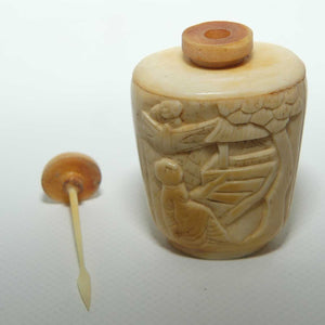 Carved Oriental scene Bone Snuff Bottle