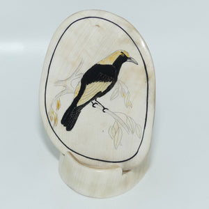 Enamelled Scrimshaw on Horn | Regent Bower Bird | Male