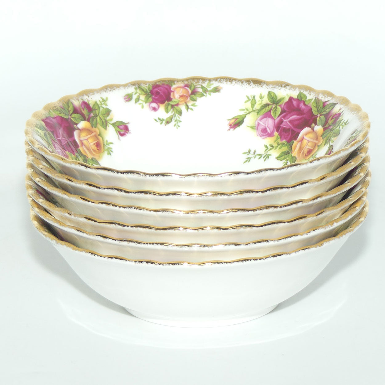 Royal Albert Bone China Old Country Roses England set of 6 bowls | 16cm diam | © 1962 Royal Albert Ltd backstamp