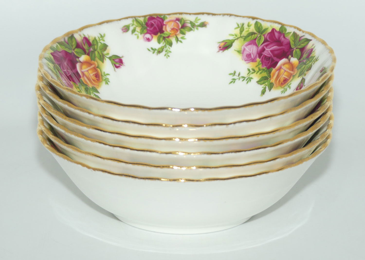 Royal Albert Bone China Old Country Roses England set of 6 bowls | 16cm diam | © 1962 Royal Albert Ltd backstamp | #2