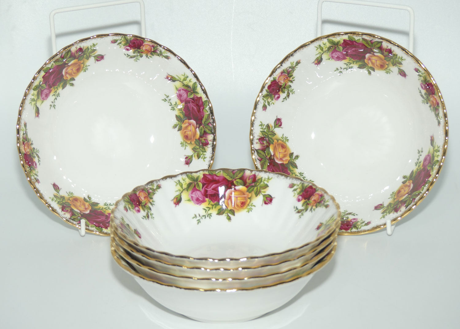 Royal Albert Bone China Old Country Roses England set of 6 bowls | 16cm diam | early backstamp | UK made