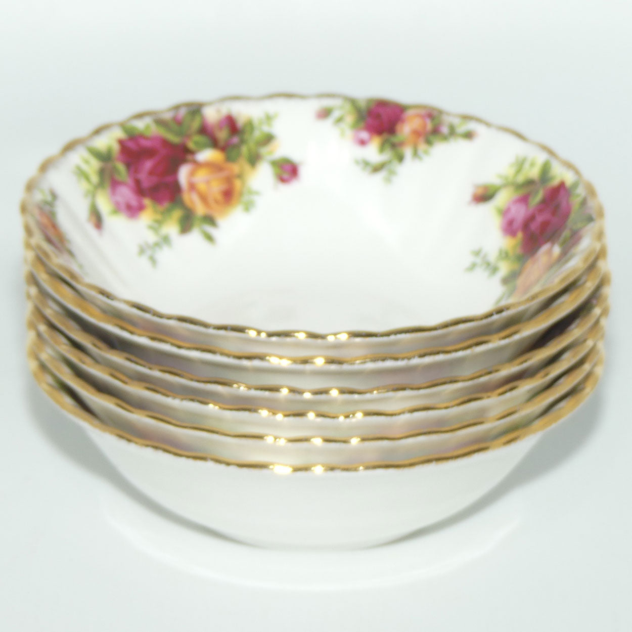 Royal Albert Bone China Old Country Roses England set of 6 bowls | 16cm diam | early backstamp | UK made