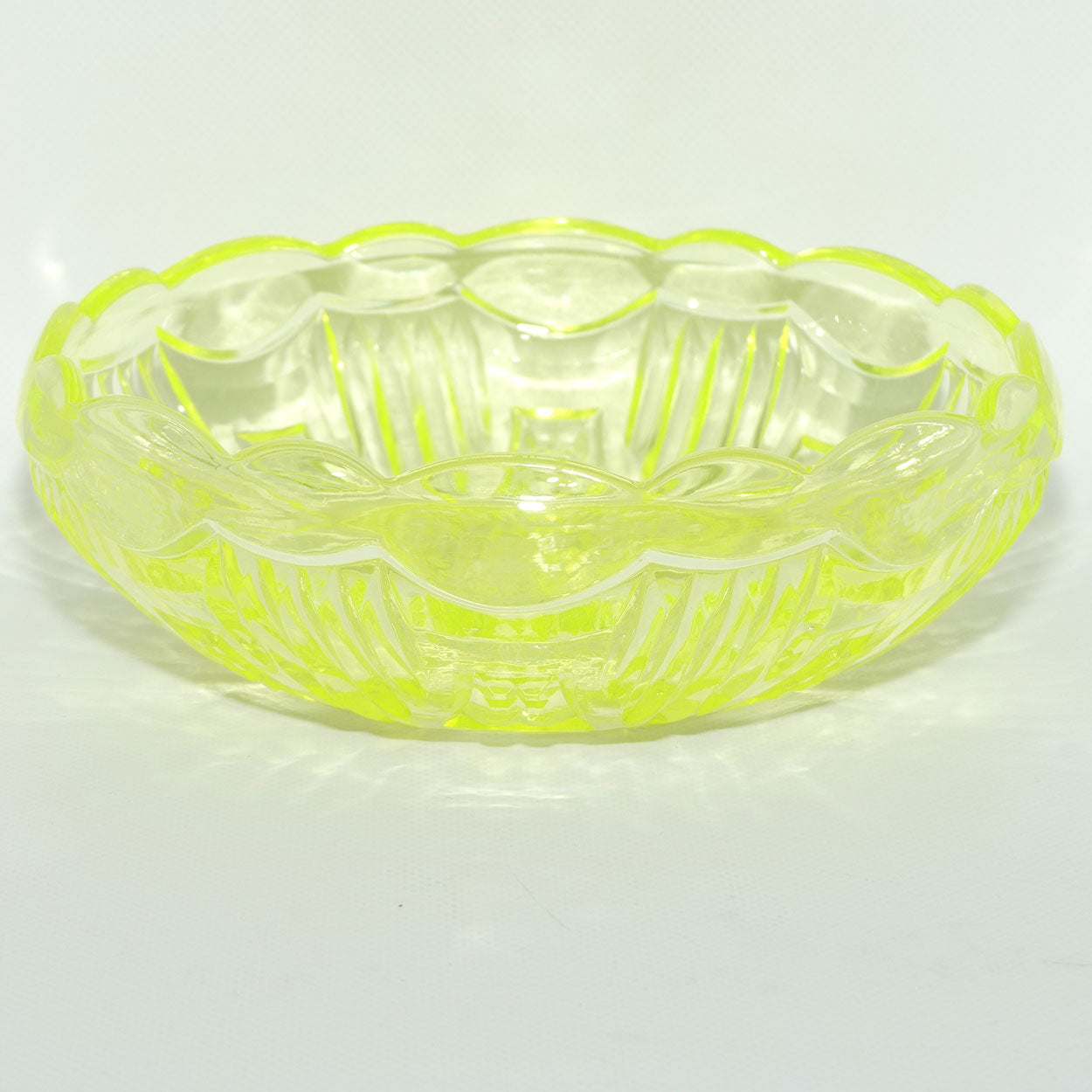 Citrine Depression Glass bowl | 22cm diam | Uranium Glow