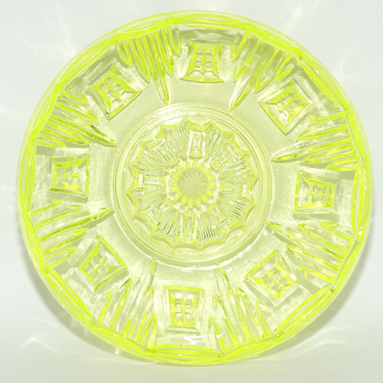 Citrine Depression Glass bowl | 22cm diam | Uranium Glow
