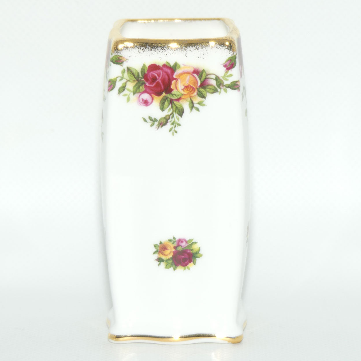 Royal Albert Bone China England Old Country Roses box section vase | ©1962 Royal Albert Ltd backstamp