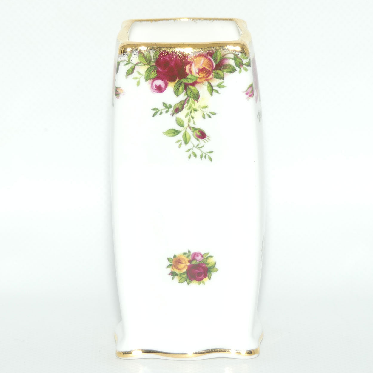Royal Albert Bone China England Old Country Roses box section vase | ©1962 Royal Albert Ltd backstamp