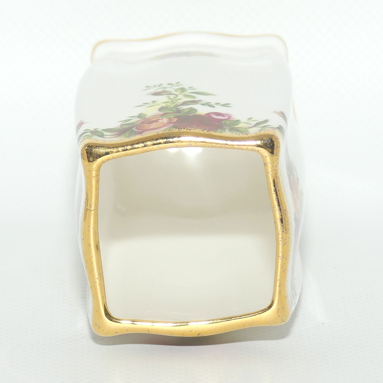 Royal Albert Bone China England Old Country Roses box section vase | ©1962 Royal Albert Ltd backstamp
