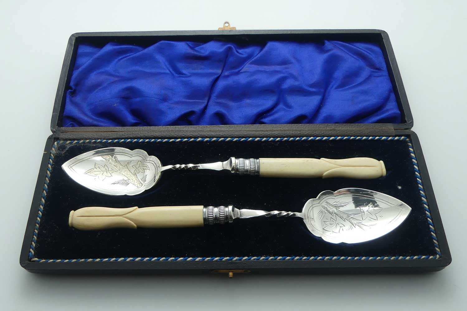 Boxed Silver Plated Edwardian era Bone Handled Berry Spoons set