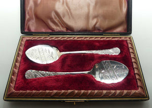 Boxed pair of Edwardian era William Page EP berry spoons