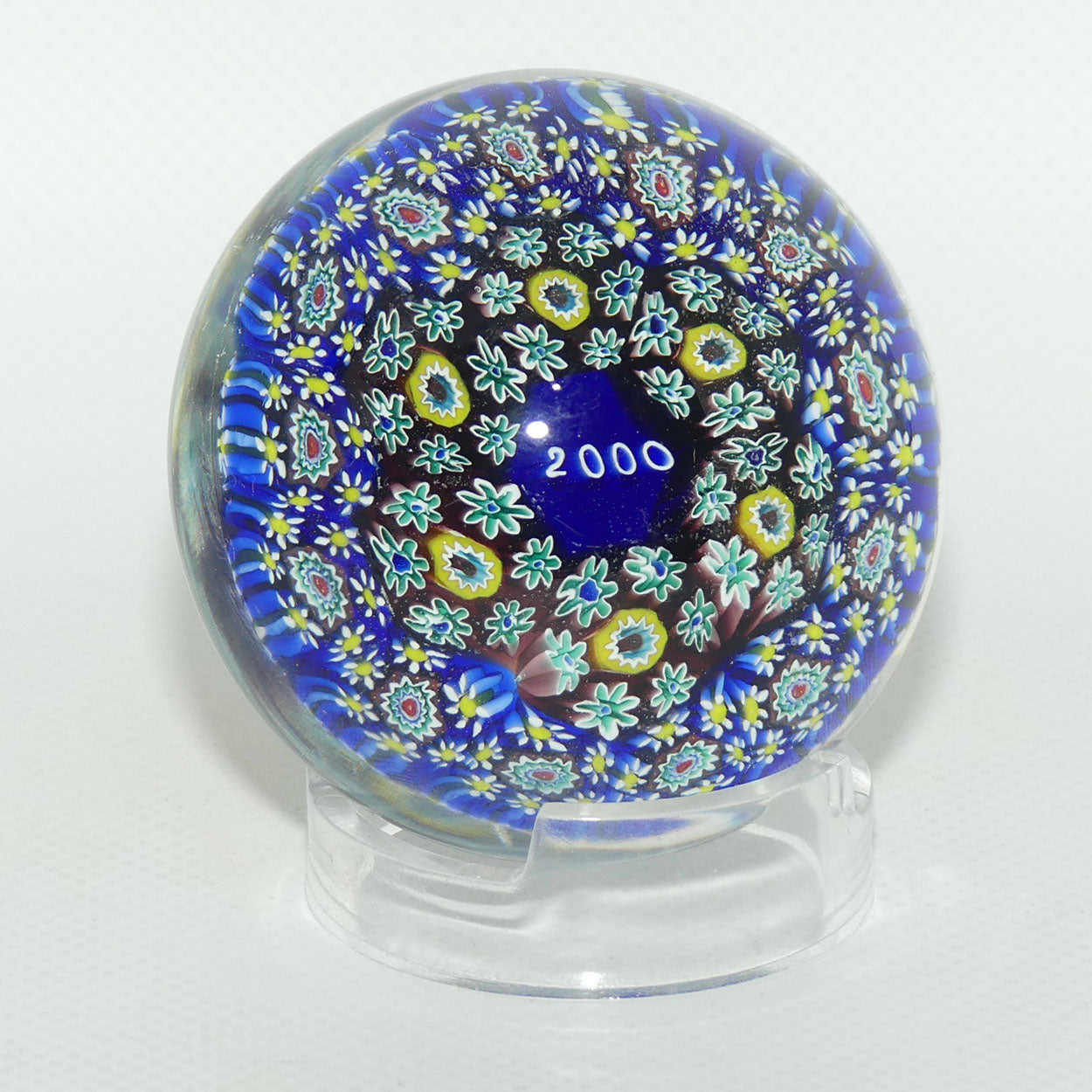 Pair of ALT Murano 1999 and 2000 Millenium paperweights | Boxed