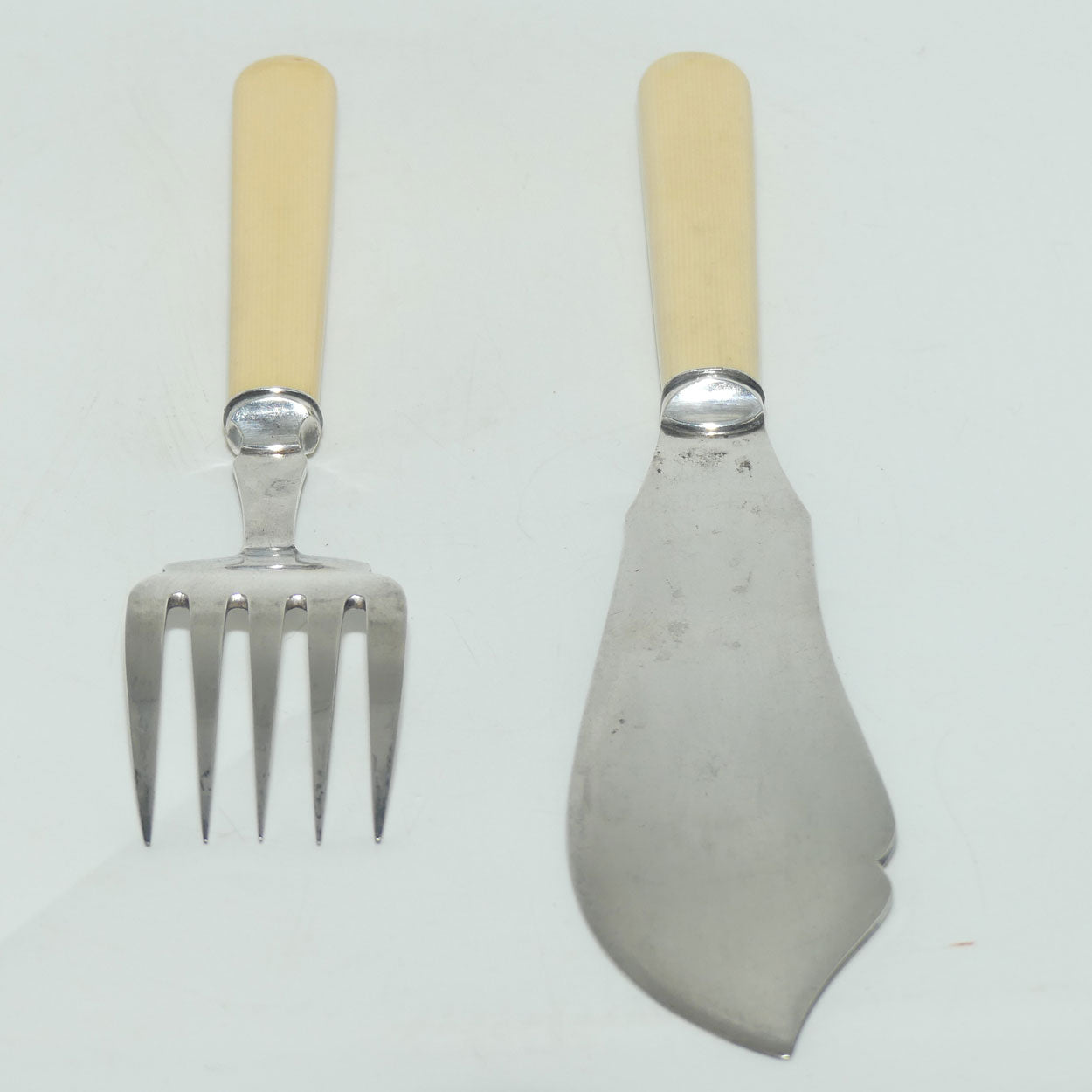 Boxed Pair of Silver Plated Cake Servers | Faux Bone Handles 