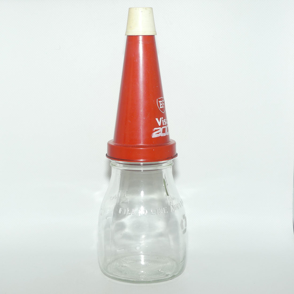 Vintage Imperial Pint Glass Oil Bottle | Crown Mark | Plastic BP Visco 2000 top