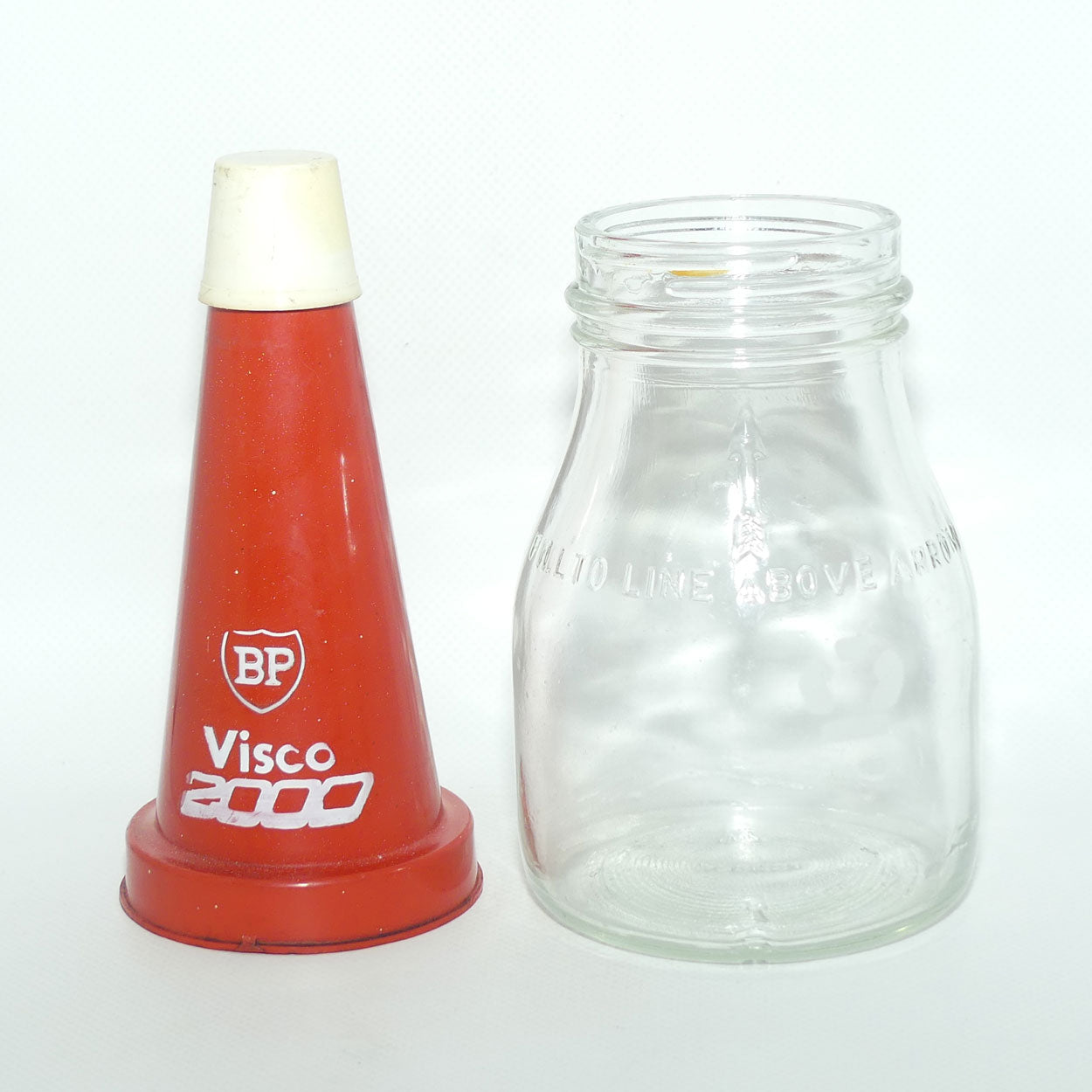Vintage Imperial Pint Glass Oil Bottle | Crown Mark | Plastic BP Visco 2000 top