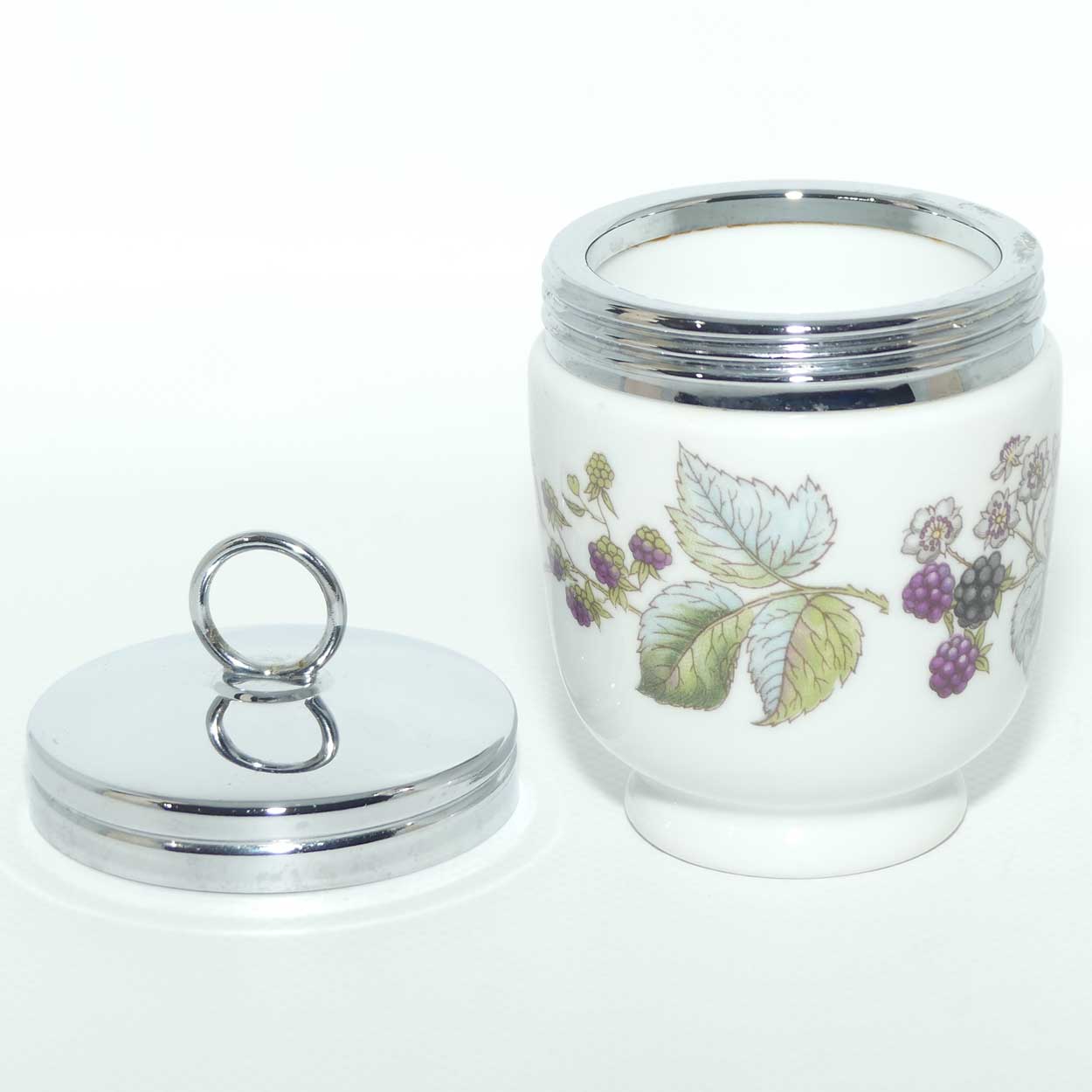 Royal Worcester Grape and Vine pattern egg coddler + Directions for use