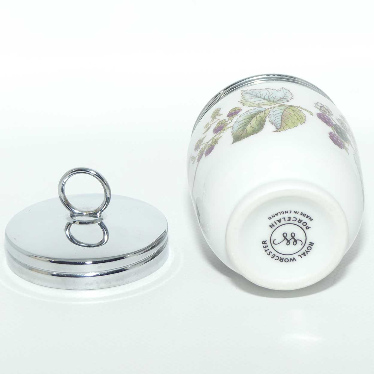 Royal Worcester Grape and Vine pattern egg coddler + Directions for use