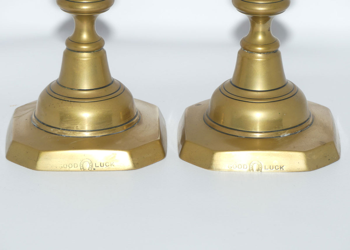 Edwardian Brass Candle Sticks | Good Luck | rise and fall mechanism