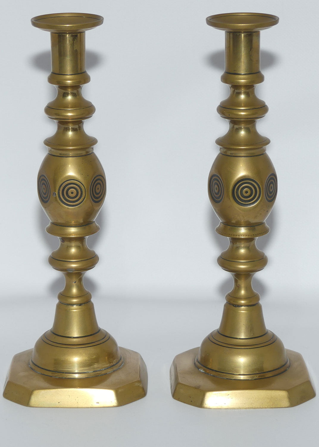 Edwardian Brass Candle Sticks | Good Luck | rise and fall mechanism