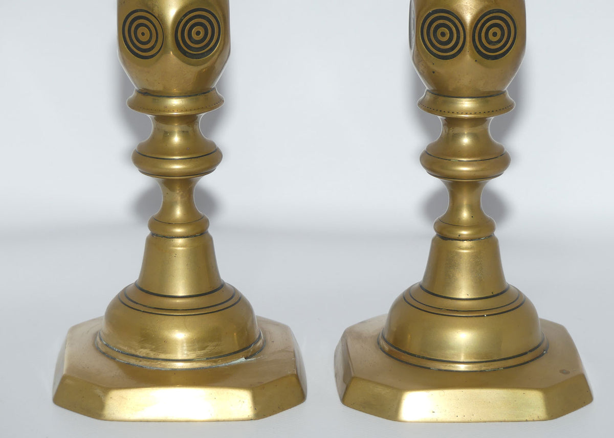 Edwardian Brass Candle Sticks | Good Luck | rise and fall mechanism