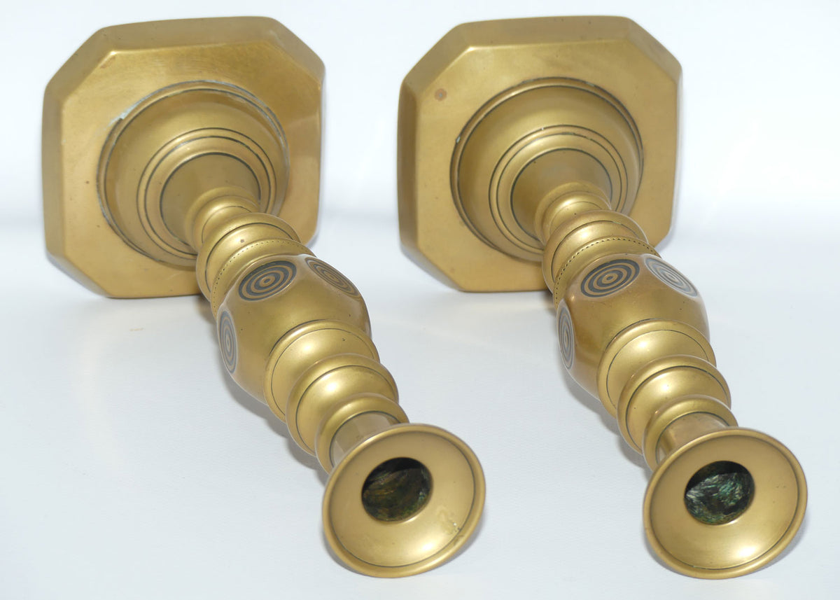 Edwardian Brass Candle Sticks | Good Luck | rise and fall mechanism