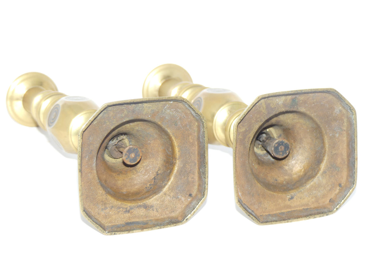 Edwardian Brass Candle Sticks | Good Luck | rise and fall mechanism