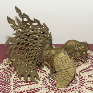 Pair of Vintage Brass Fighting Cockerels or Fighting Roosters