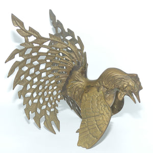 Pair of Vintage Brass Fighting Cockerels or Fighting Roosters