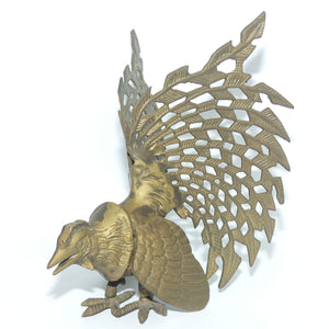 Pair of Vintage Brass Fighting Cockerels or Fighting Roosters