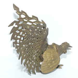 Pair of Vintage Brass Fighting Cockerels or Fighting Roosters