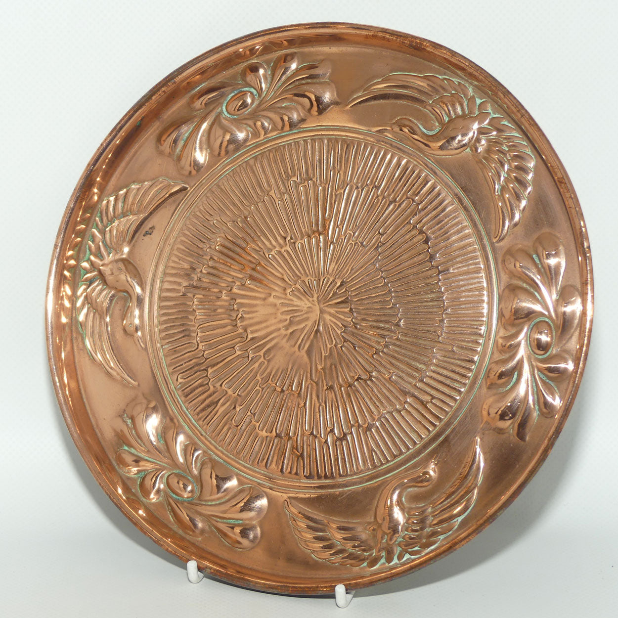 Antique English Arts and Crafts Copper tray with Stylised Geese and Floral Decor | 21cm diam