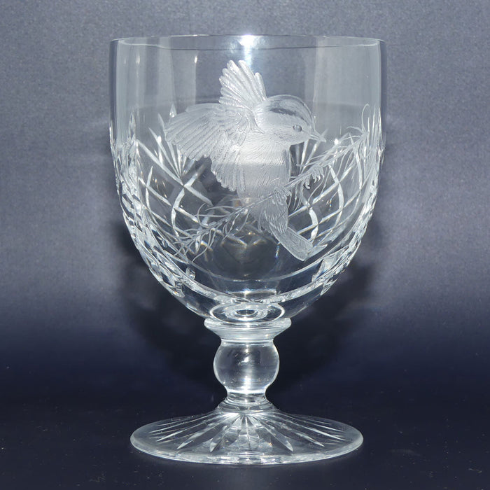 Royal Brierly Crystal engraved Goblet | Bird on Branch | signed David Whyman 1982