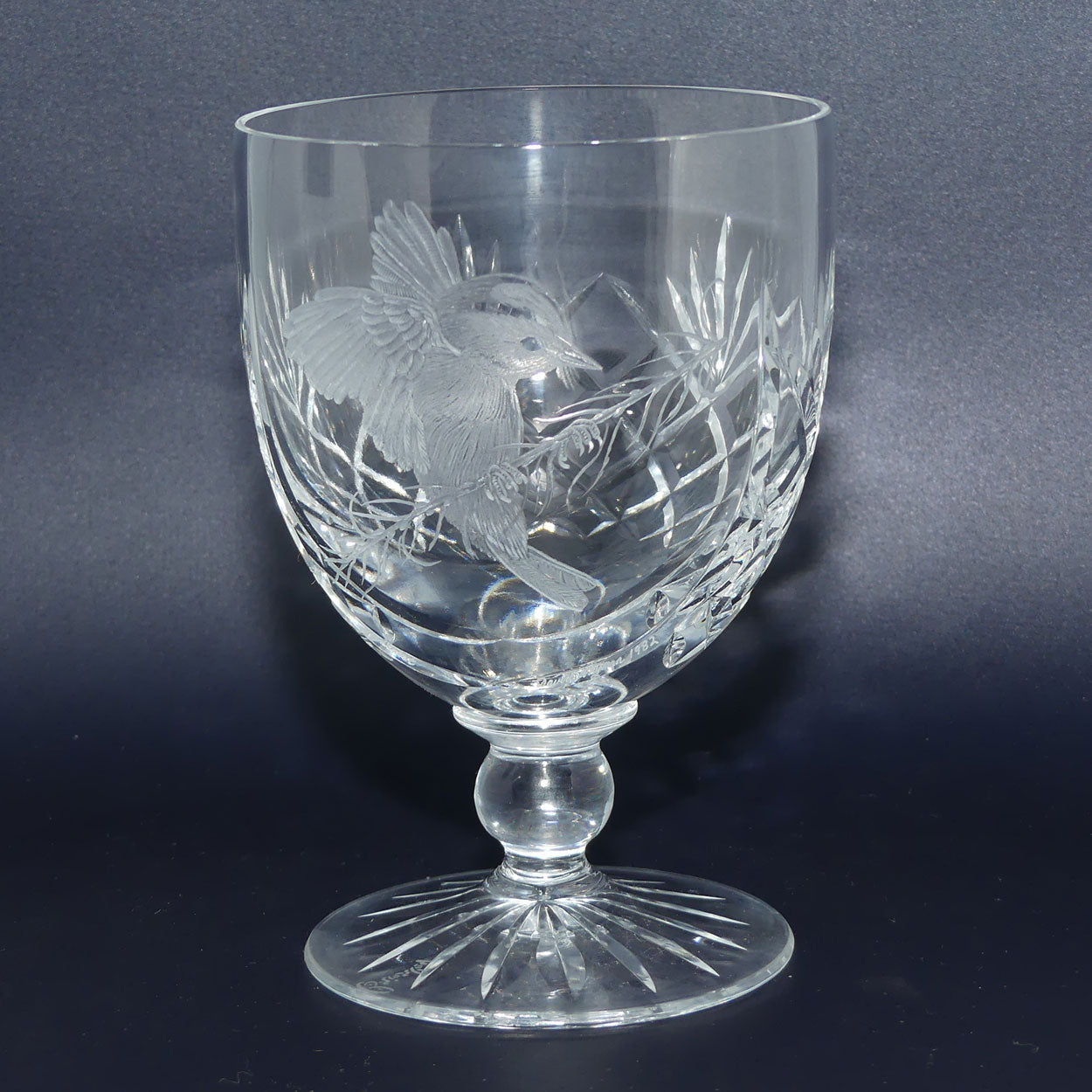 Royal Brierly Crystal engraved Goblet | Bird on Branch | signed David Whyman 1982