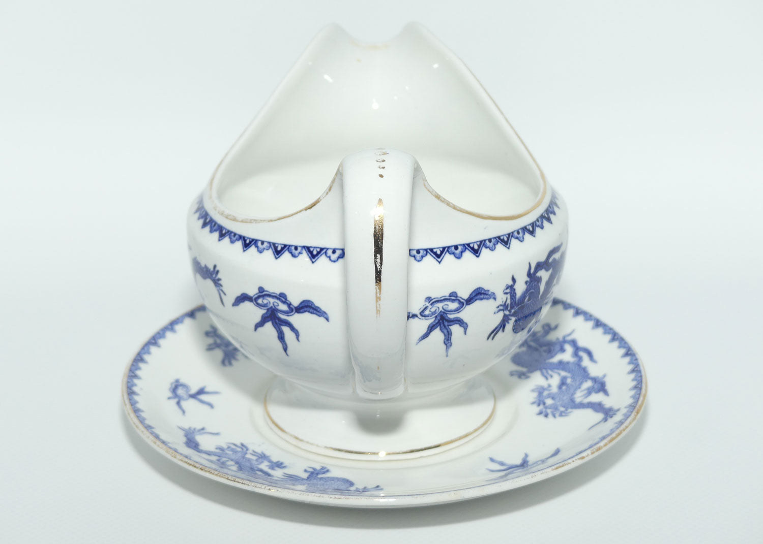 Pountney and Co Bristol Blue and White gravy boat and underplate