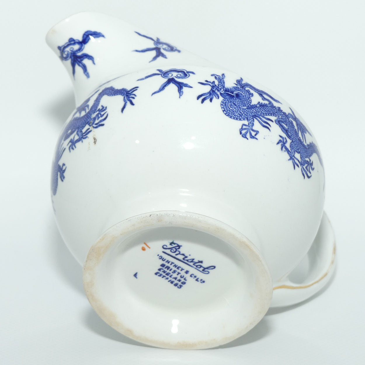 Pountney and Co Bristol Blue and White gravy boat and underplate