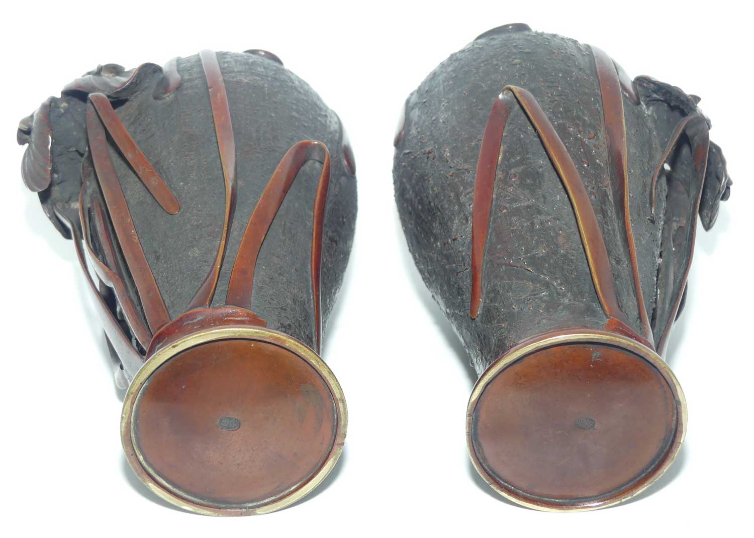 Pair of Meiji period Japanese Bronze vases with applied Iris decoration