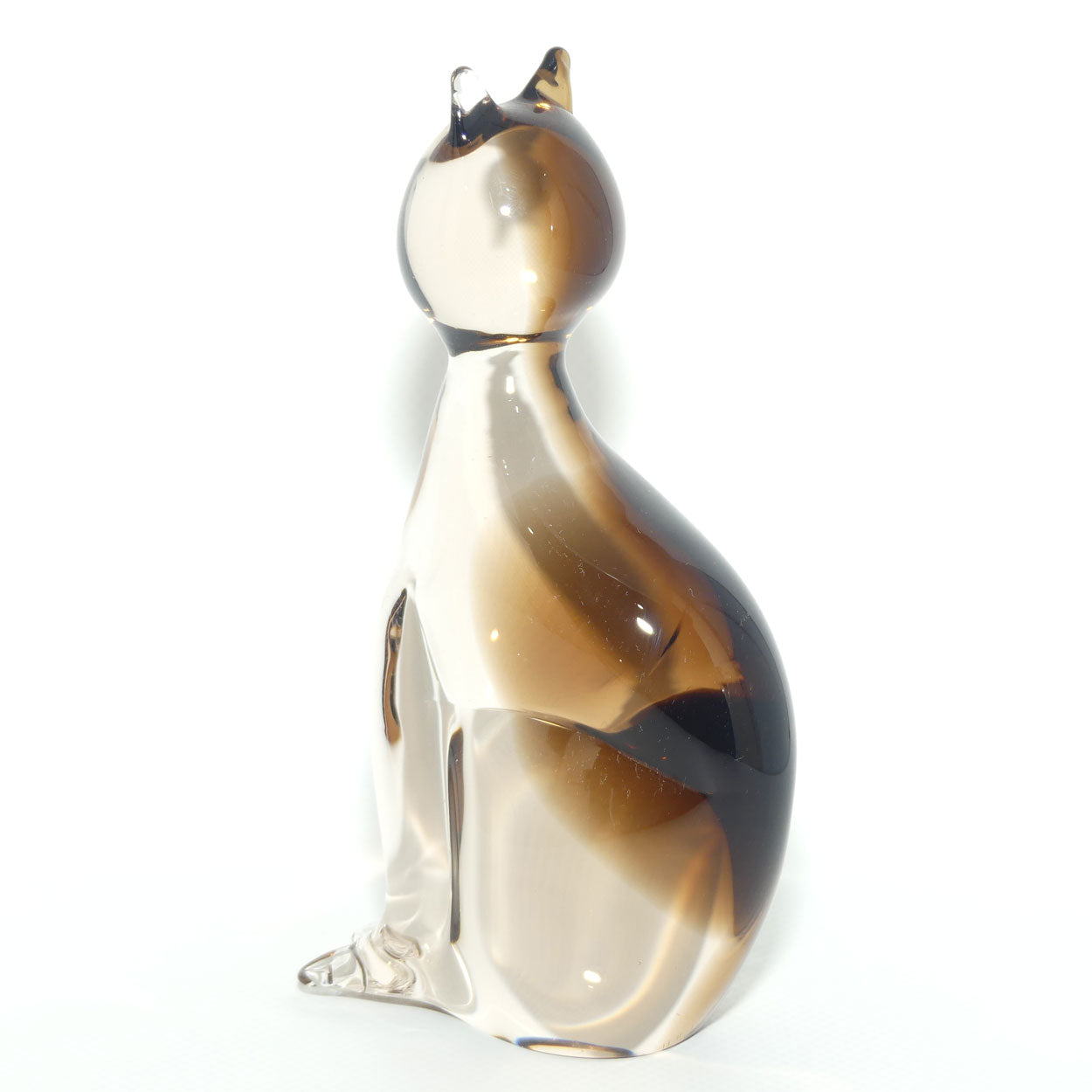 Murano Glass Smoky Brown and Clear Cat figure