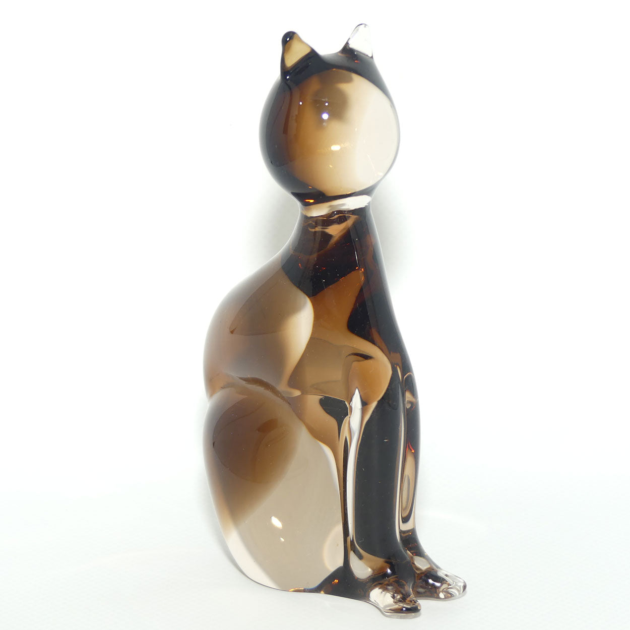 Murano Glass Smoky Brown and Clear Cat figure