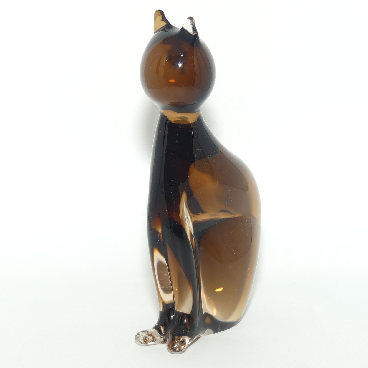 Murano Glass Smoky Brown and Clear Cat figure