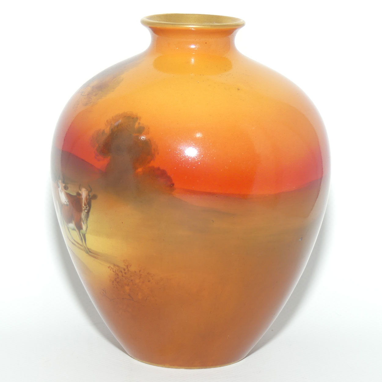 Royal Doulton hand painted and gilt Cattle bulbous vase |Brown|