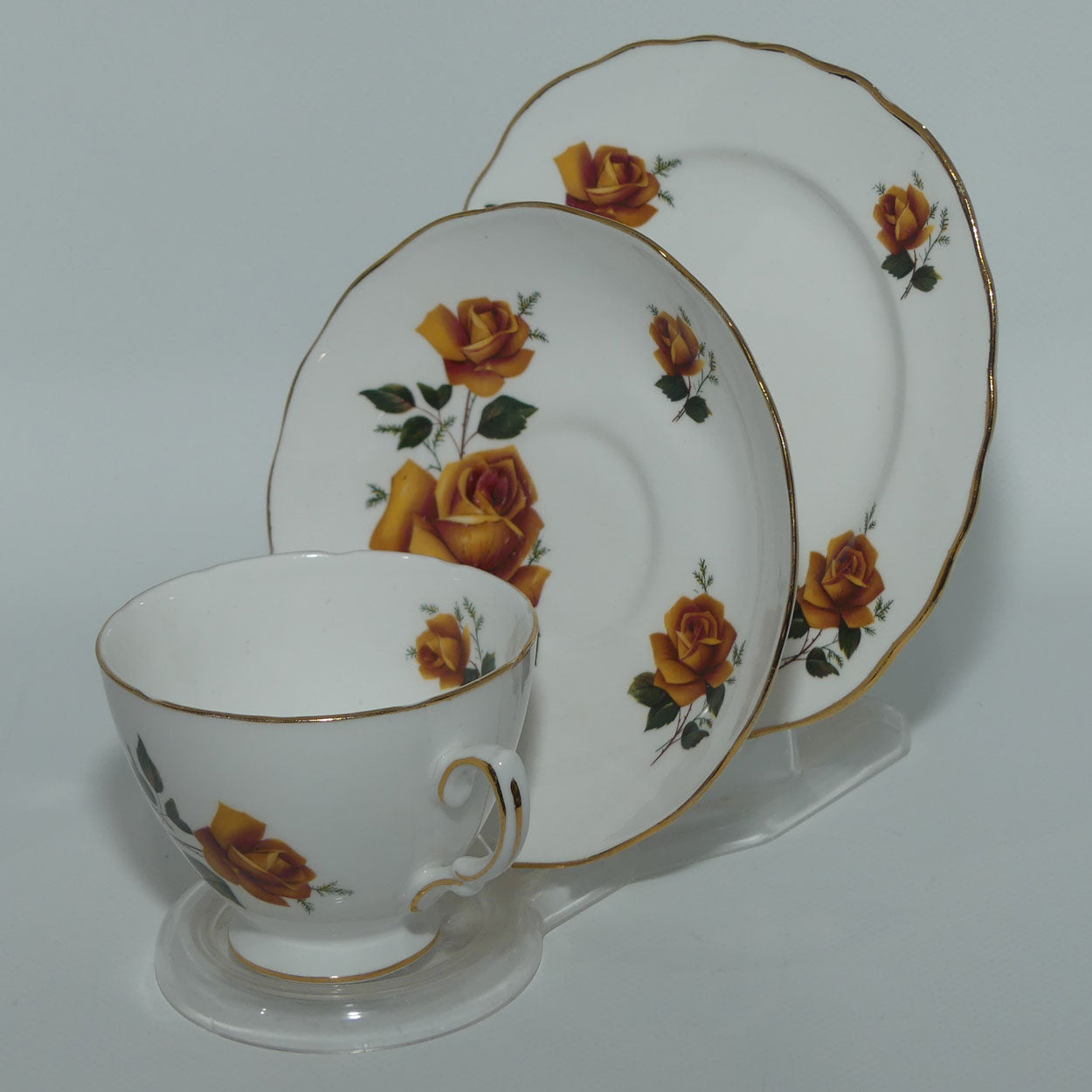 Royal Vale Bone China Brown Rose trio