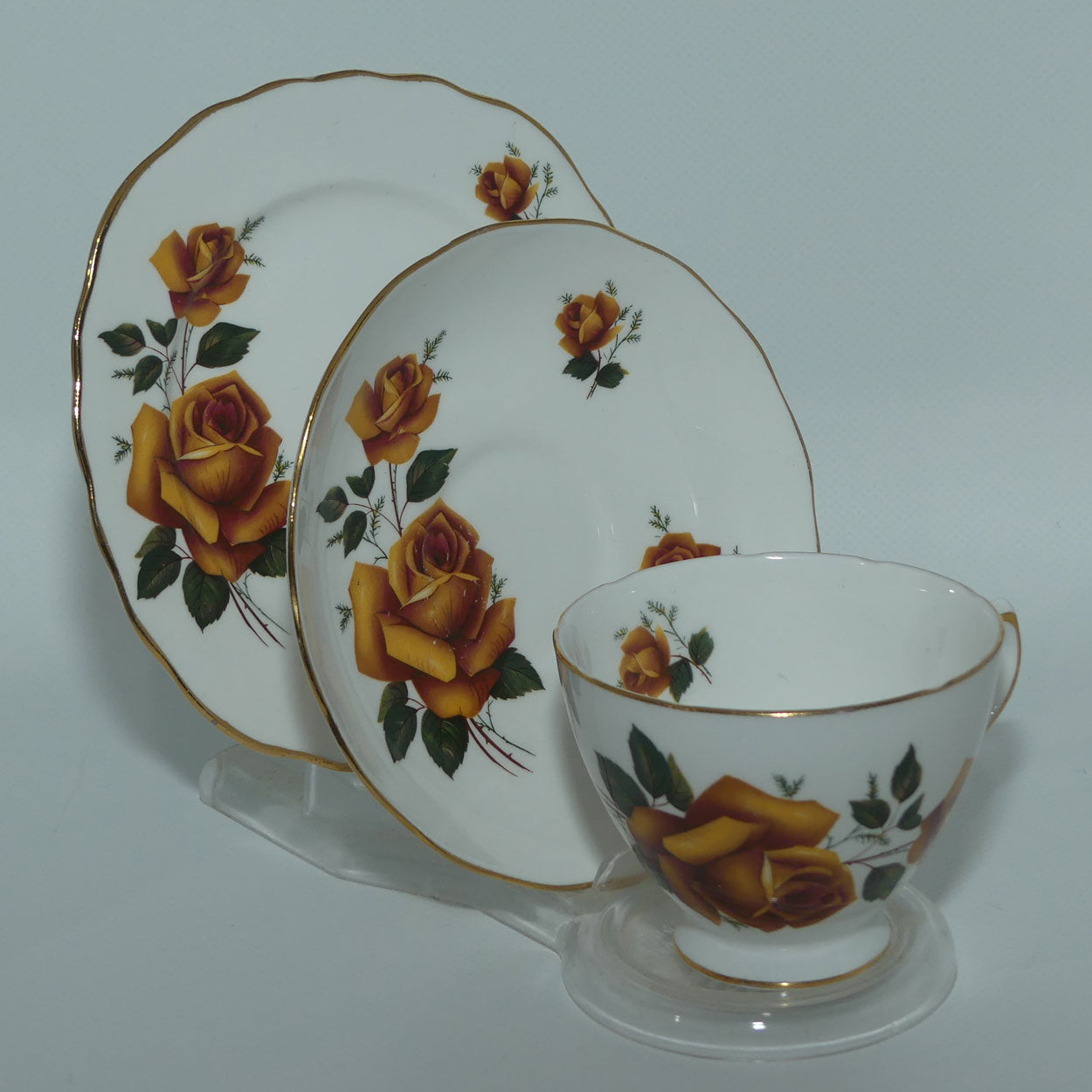 Royal Vale Bone China Brown Rose trio