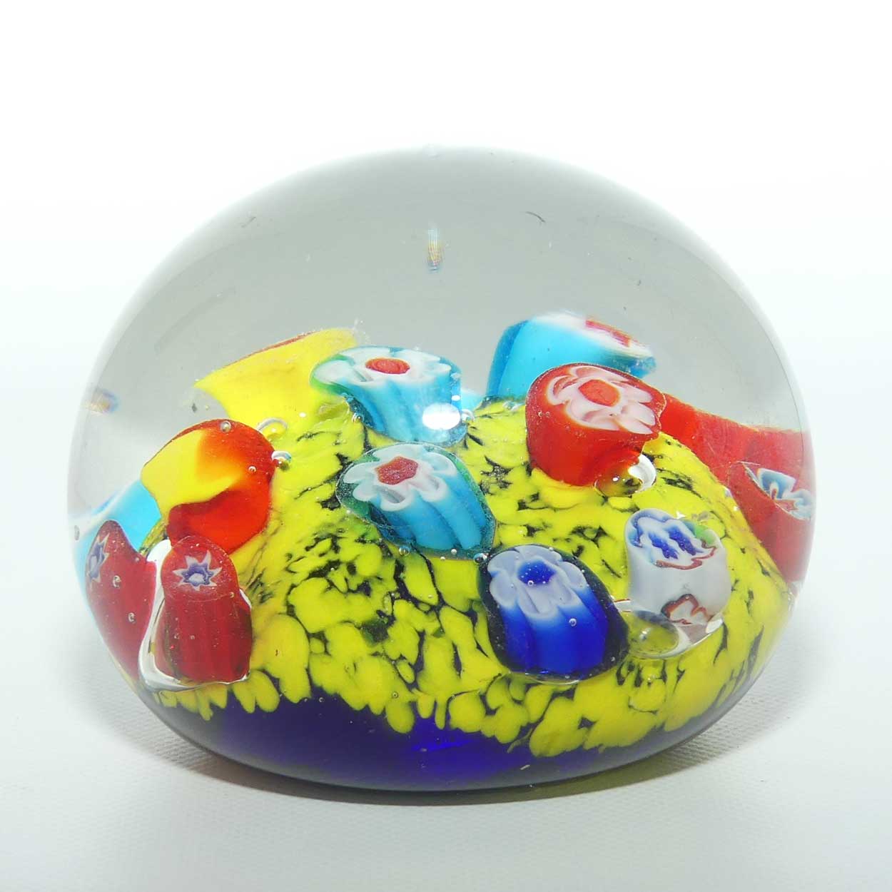 Controlled bubble with Yellow Cushion and extra large Millefiori canes paperweight