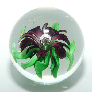 Controlled bubble with Purple and Green Flower large paperweight