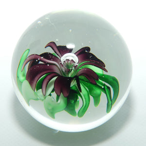 Controlled bubble with Purple and Green Flower large paperweight