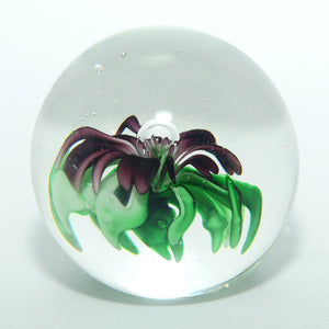 Controlled bubble with Purple and Green Flower large paperweight