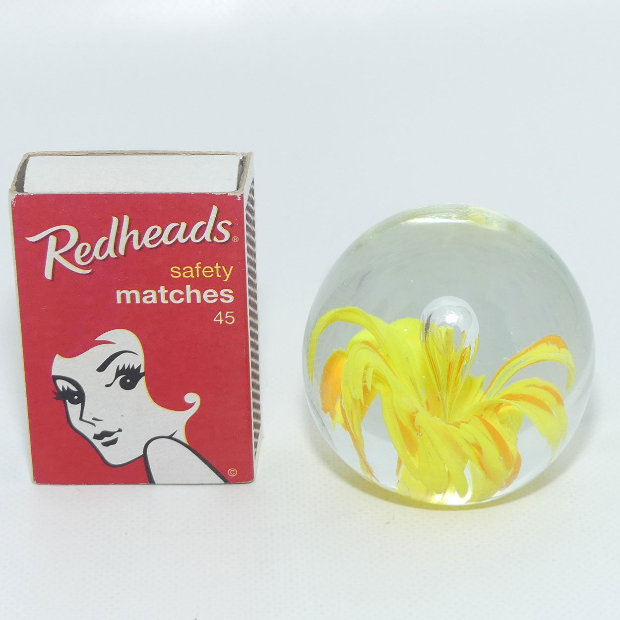 Bubble and Flower design Art Glass paperweight | Yellow | Small