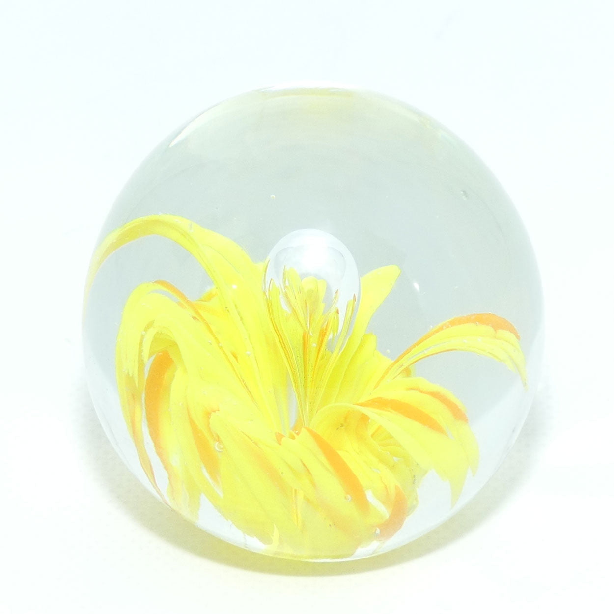 Bubble and Flower design Art Glass paperweight | Yellow | Small