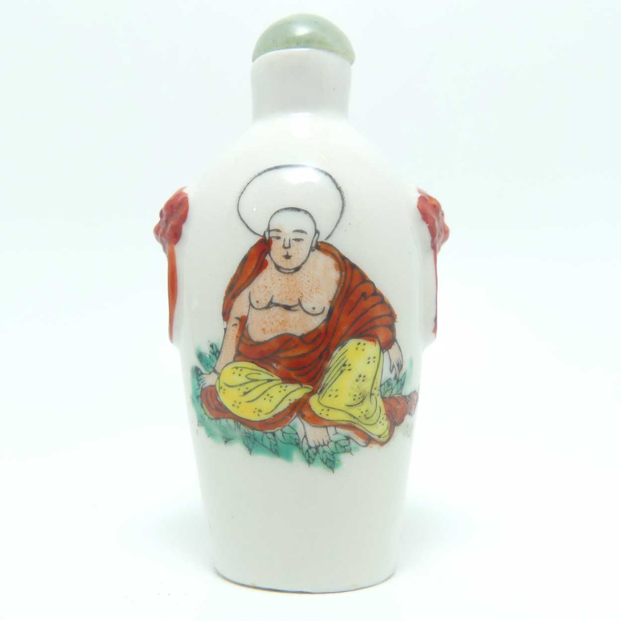Vintage Porcelain Snuff Bottle | Buddha with Lion Ring handles