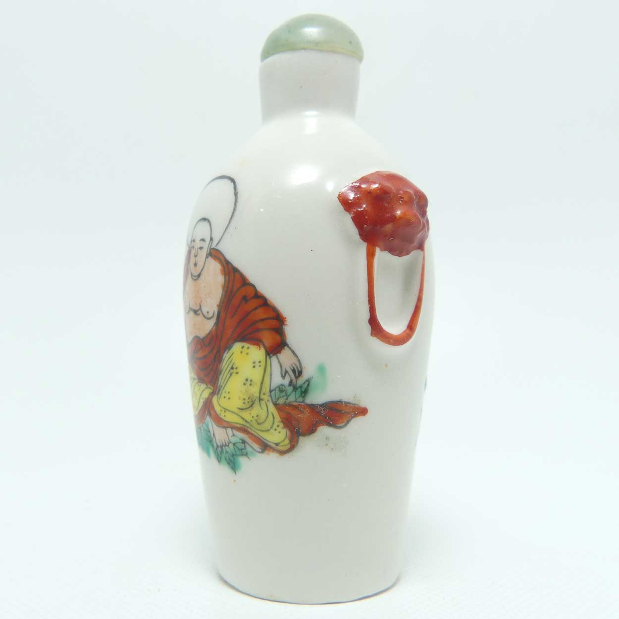 Vintage Porcelain Snuff Bottle | Buddha with Lion Ring handles